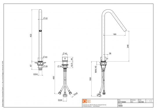 Смеситель для раковины Quadro design Source 13 33 AS поворотный встраиваемый схема 2 Смеситель для раковины Quadro design Source 13 33 AS поворотный встраиваемый схема 2