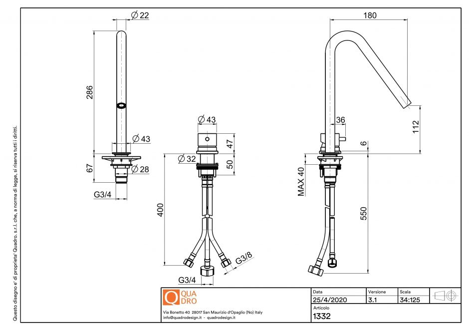 Смеситель для раковины Quadro design Source 13 32 AS поворотный высокий ФОТО