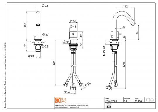 Смеситель для раковины Quadro design Source 13 31 AS поворотный схема 2