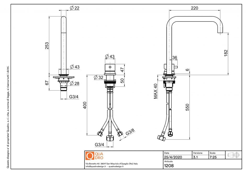 Смеситель для раковины Quadro design Source 12 08 встраиваемый высокий ФОТО