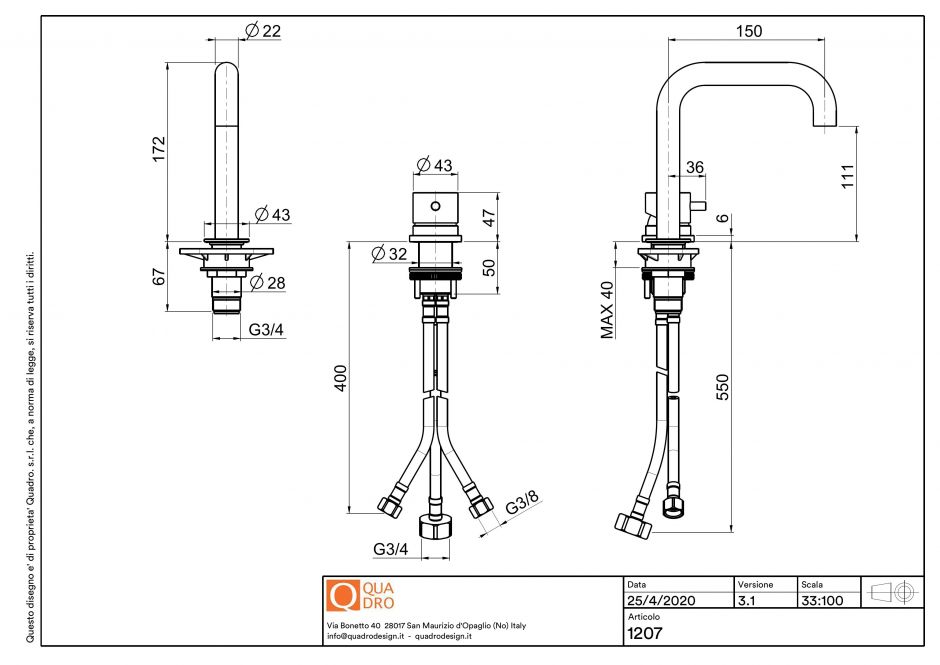 Смеситель для раковины Quadro design Source 12 07 встраиваемый ФОТО