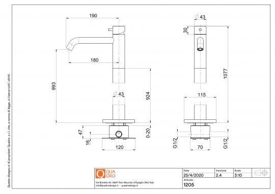 Смеситель для раковины Quadro design Source 12 05/1 напольный схема 4