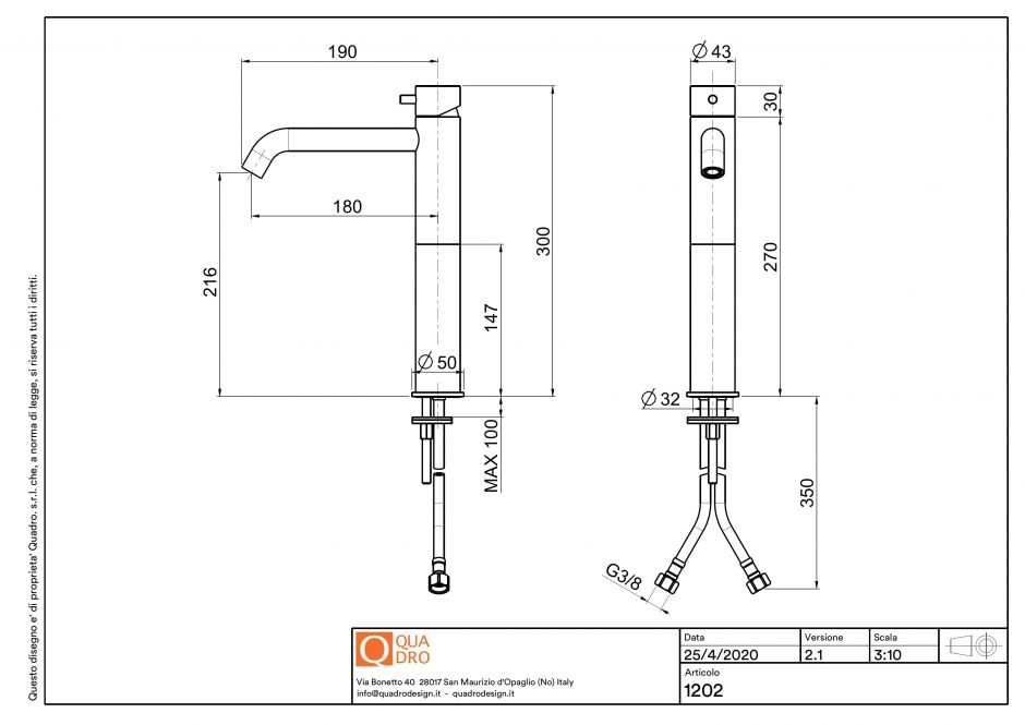 Смеситель для раковины Quadro design Source 12 02 высокий ФОТО