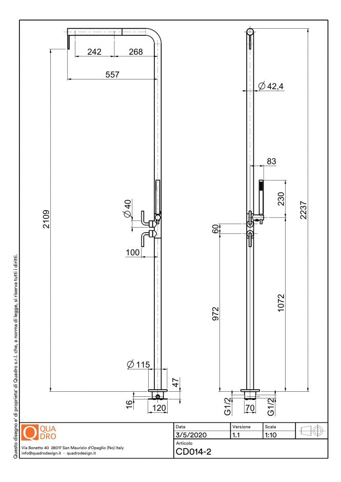 Душевая стойка Quadro design Levo CD014.2/1 AS напольная с ручным душем ФОТО