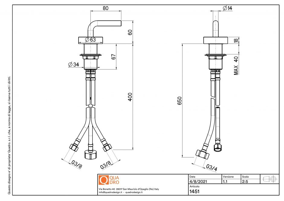 Рычаг смесителя встраиваемого в столешницу Quadro design Levo 14 51 AS ФОТО