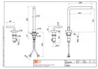 Смеситель для раковины Quadro design Levo 14 32V AS три отверстия высокий схема 2