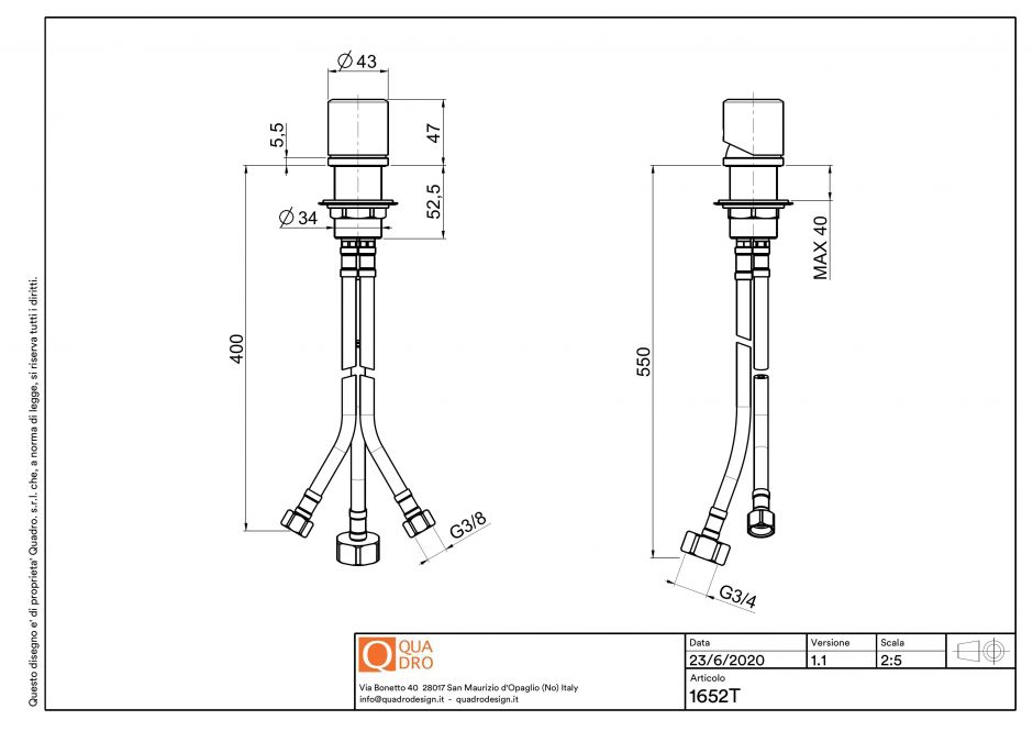 Рычаг смесителя встраиваемого в стену Quadro design Stereo 16 52T ФОТО