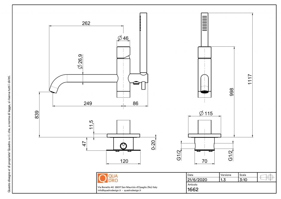 Смеситель для ванны напольный Quadro design Stereo 16 62/1 ФОТО