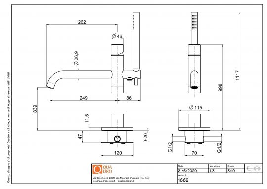 Смеситель для ванны напольный Quadro design Stereo 16 62/1 схема 6