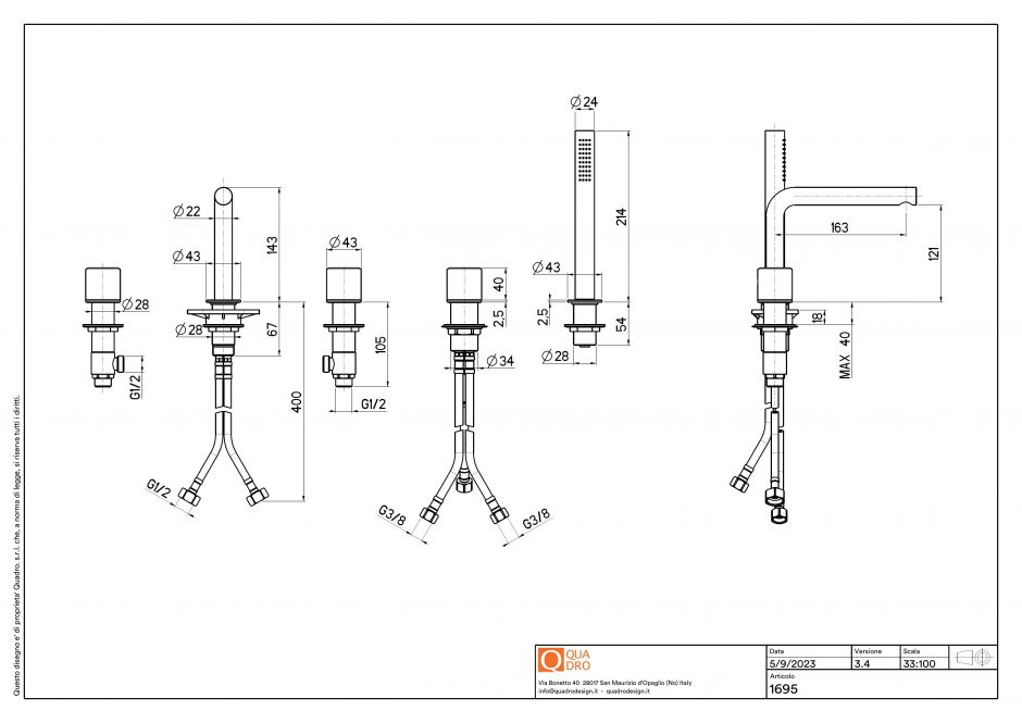 Смеситель на борт ванны Quadro design Stereo 16 95 с изливом ФОТО
