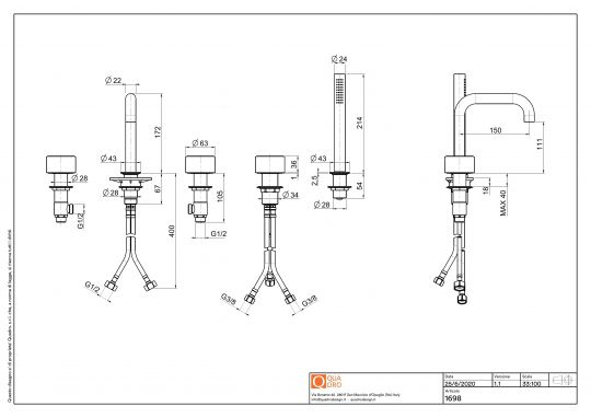 Смеситель на борт ванны Quadro design Stereo 16 98 с изливом схема 5
