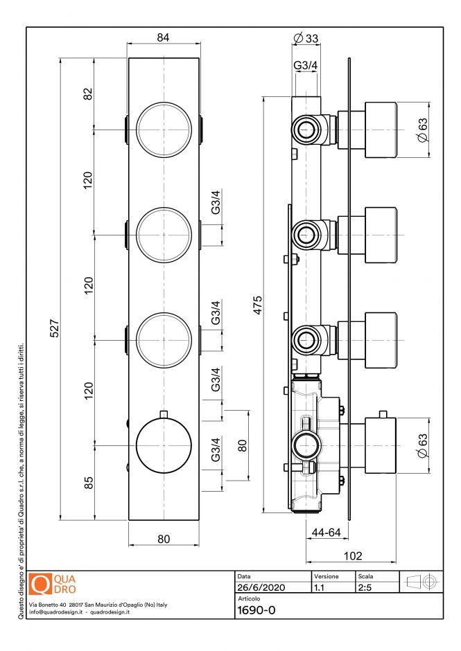 Термостатический смеситель Quadro design Stereo 16 90.0 AS на четыре отверстия ФОТО