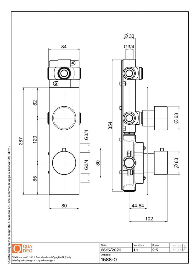 Термостатический смеситель Quadro design Stereo 16 88.0 AS на два отверстия ФОТО