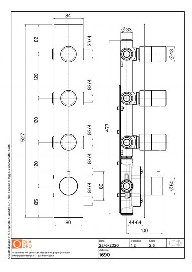 Термостатический смеситель Quadro design Stereo 16 90 AS на четыре отверстия схема 2