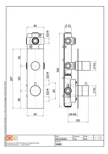 Термостатический смеситель Quadro design Stereo 16 88 AS на два отверстия схема 2