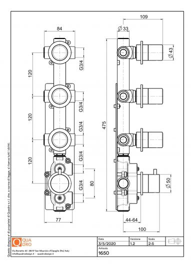 Термостатический смеситель Quadro design Stereo 16 50 AS три запорных крана схема 2