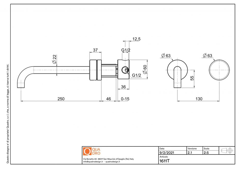 Смеситель для раковины Quadro design Stereo 16 11T встраиваемый 2 отверстия ФОТО