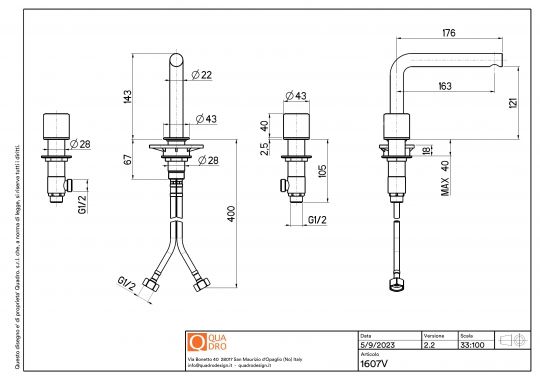 Смеситель для раковины Quadro design Stereo 16 07V AS три отверстия схема 2 Смеситель для раковины Quadro design Stereo 16 07V AS три отверстия схема 2