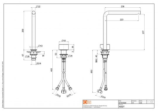 Смеситель для раковины Quadro design Stereo 16 32T высокий 2 отверстия схема 5