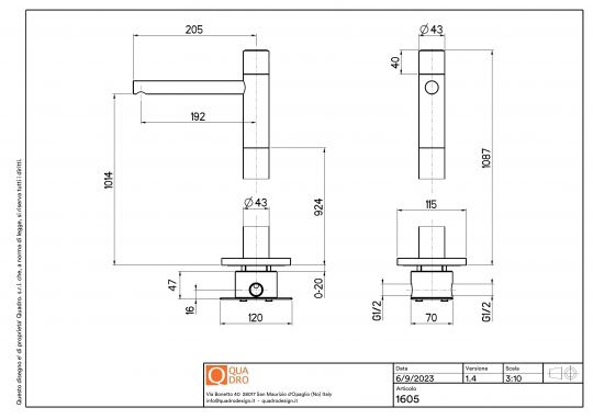 Смеситель для раковины Quadro design Stereo 16 05/1 AS напольный гидропрогрессивный схема 2