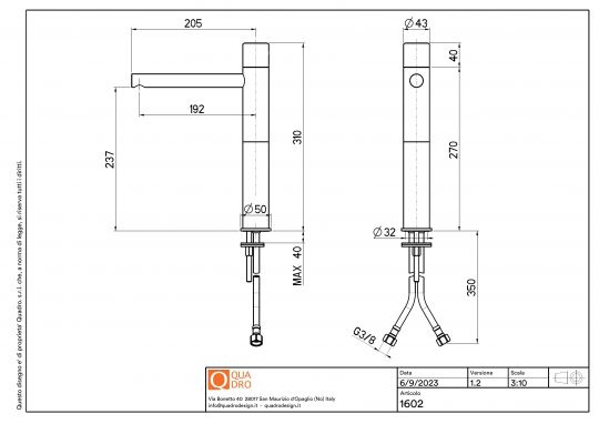 Смеситель для раковины Quadro design Stereo 16 02 AS высокий схема 2