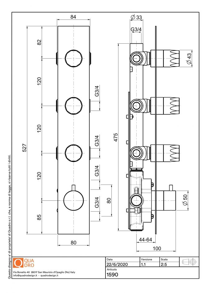 Термостатический смеситель Quadro design HB 15 90 AS на четыре отверстия ФОТО