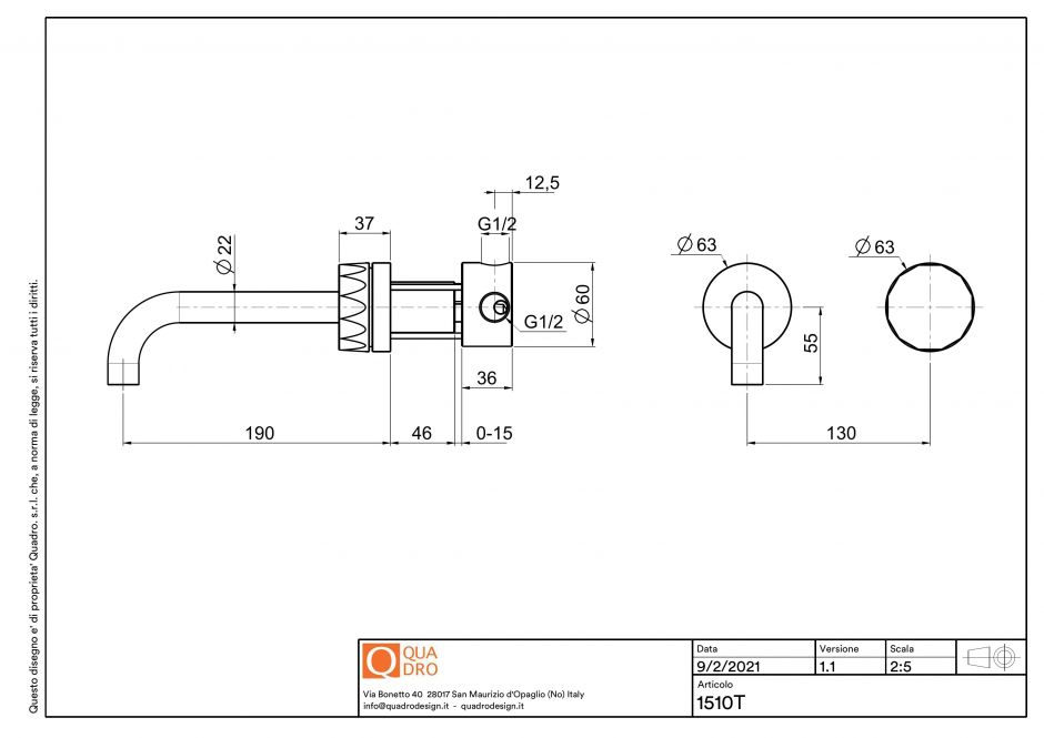 Смеситель для раковины Quadro design HB 15 10T AS встраиваемый в стену ФОТО