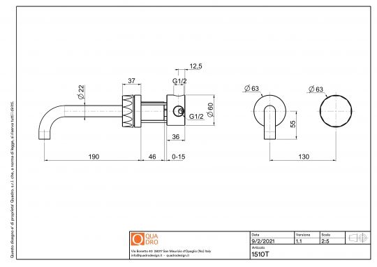 Смеситель для раковины Quadro design HB 15 10T AS встраиваемый в стену схема 2