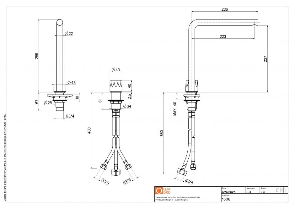 Смеситель для раковины Quadro design HB 15 08 AS встраиваемый высокий ФОТО