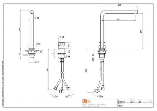 Смеситель для раковины Quadro design HB 15 08 AS встраиваемый высокий схема 2
