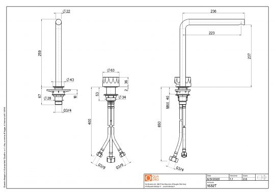 Смеситель для раковины Quadro design HB 15 32T AS встраиваемый высокий схема 2