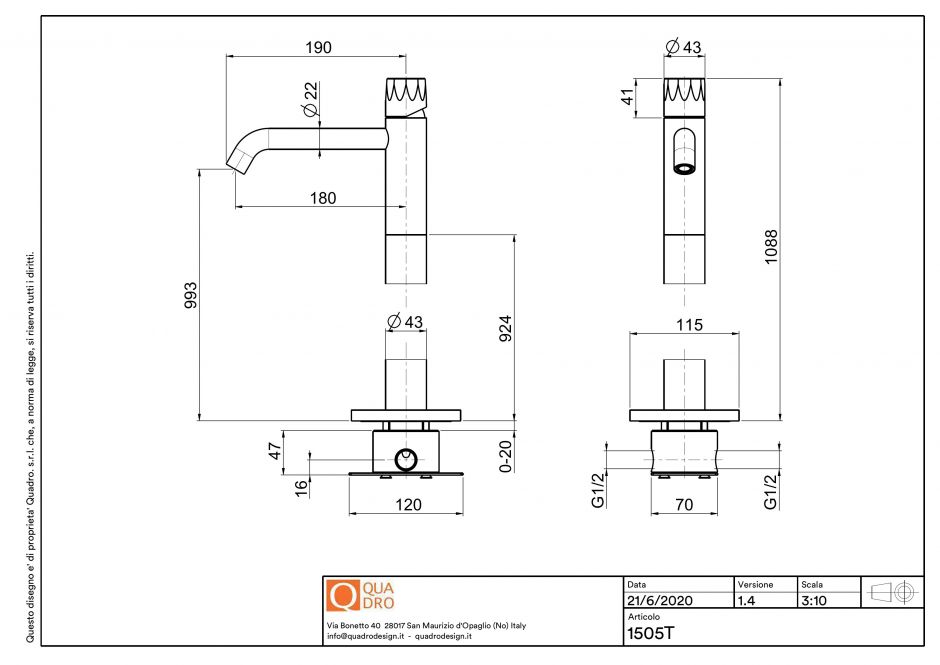 Смеситель для раковины Quadro design HB 15 05T/1 AS напольный ФОТО