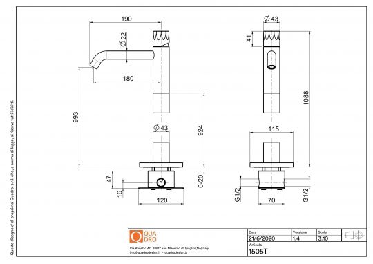 Смеситель для раковины Quadro design HB 15 05T/1 AS напольный схема 2
