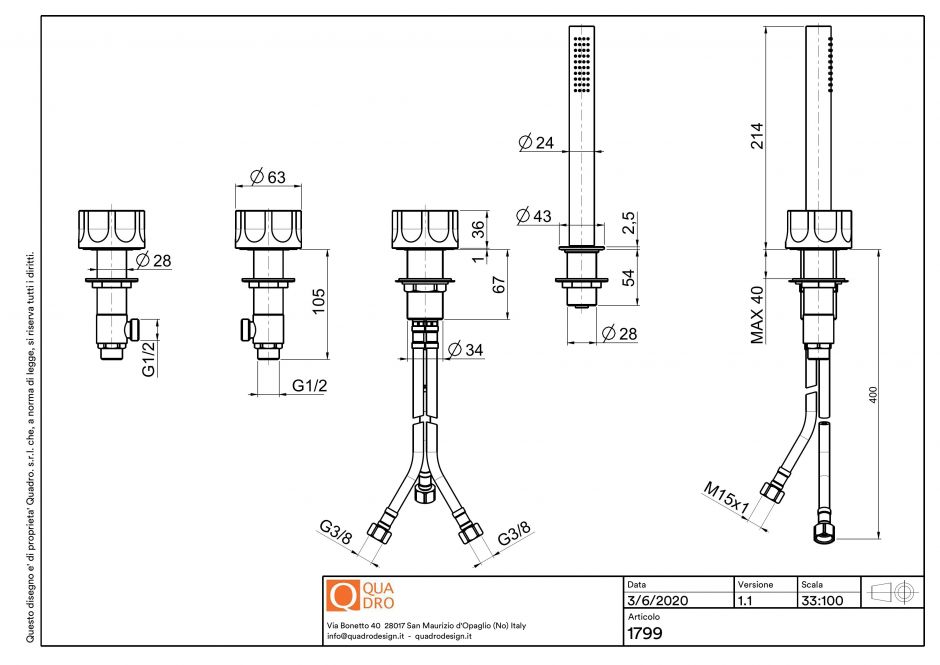 Смеситель на борт ванны Quadro design Modo 17 99 без излива ФОТО