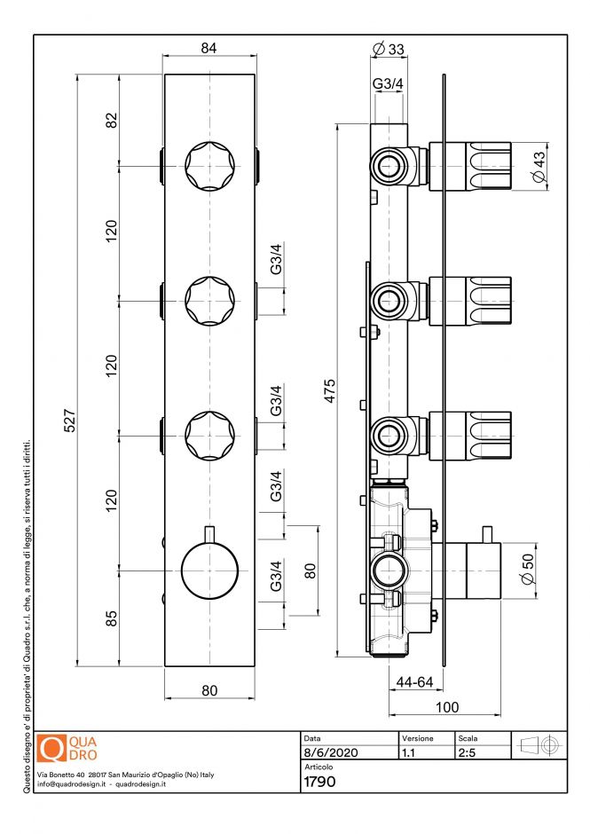 Термостатический смеситель Quadro design Modo 17 90 на четыре отверстия ФОТО