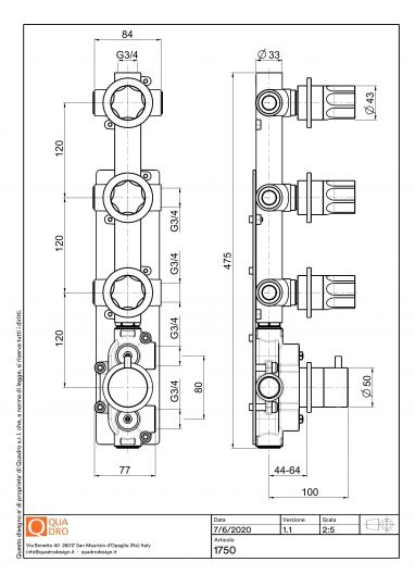 Термостатический смеситель Quadro design Modo 17 50 три запорных крана схема 2 Термостатический смеситель Quadro design Modo 17 50 три запорных крана схема 2