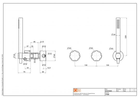 Смеситель для душа Quadro design Modo 17 68 на три отверстия схема 5