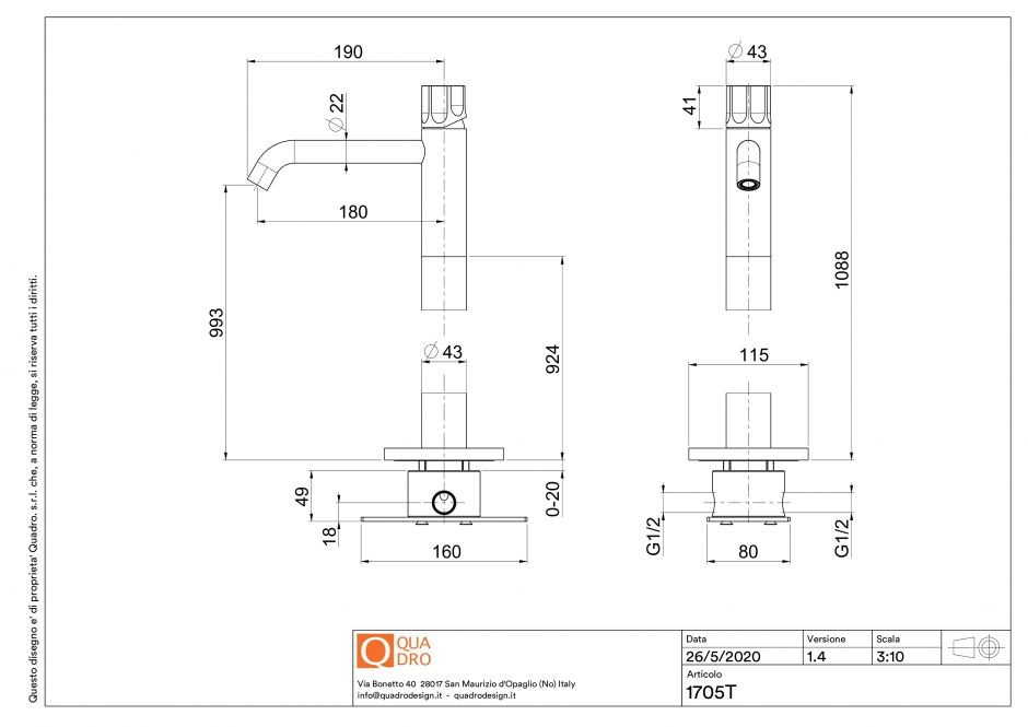 Смеситель для раковины Quadro design Modo 17 05T/1 напольный изогнутый излив ФОТО
