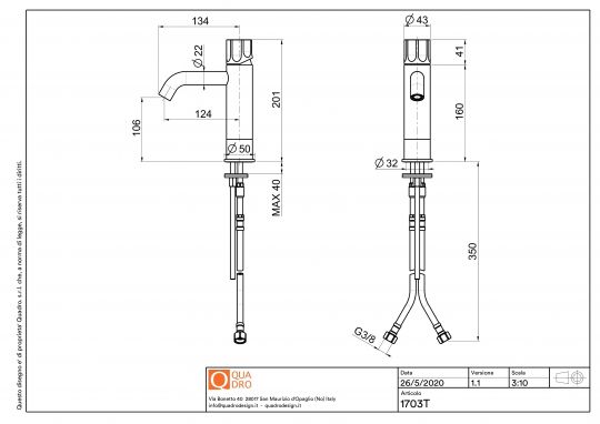 Смеситель для раковины Quadro design Modo 17 03T брашированный изогнутый излив схема 2