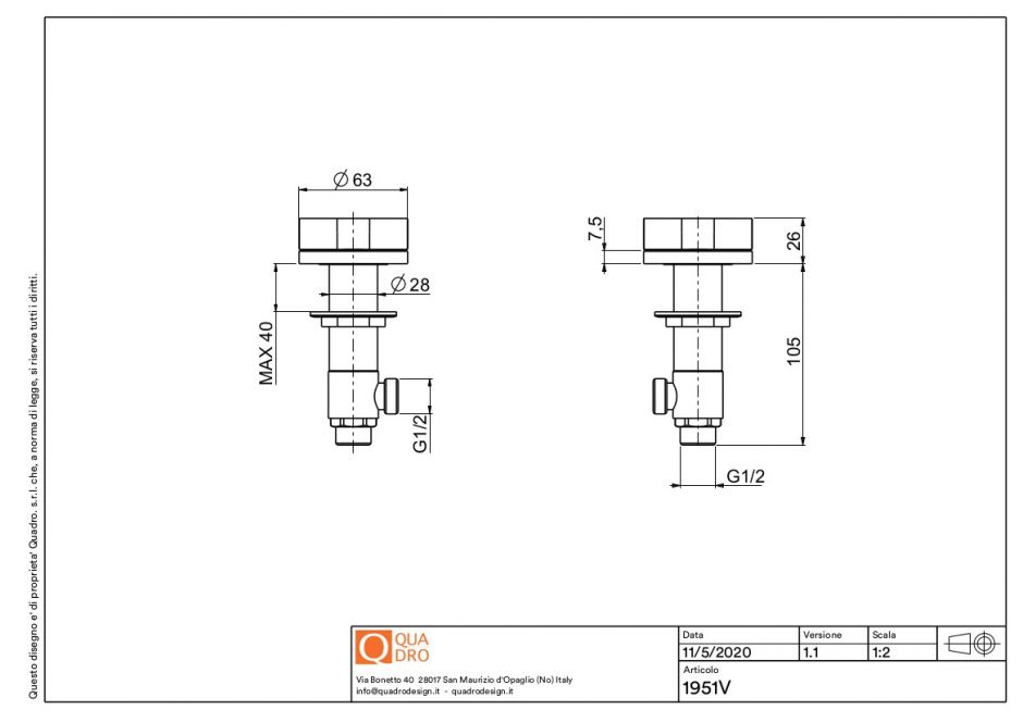 Вентили встраиваемого в столешницу смесителя Quadro design Valvola01 19 51V ФОТО