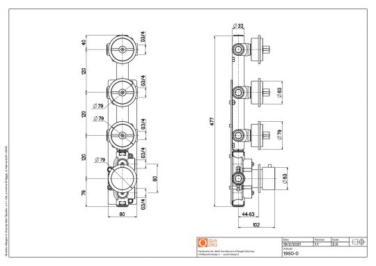 Термостатический смеситель Quadro design Valvola01 19 50.0.00 три запорных крана схема 5
