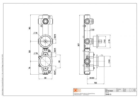 Термостатический смеситель Quadro design Valvola01 19 48.0.00 с 1 запорным краном схема 5