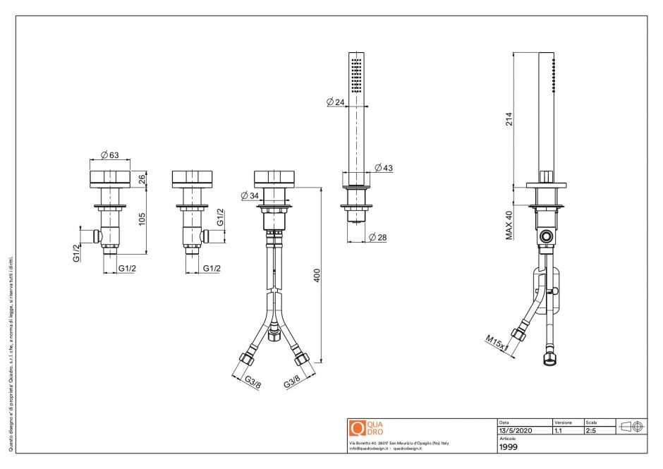 Смеситель на борт ванны Quadro design Valvola01 19 99 без излива ФОТО