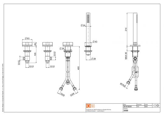 Смеситель на борт ванны Quadro design Valvola01 19 99 без излива схема 6