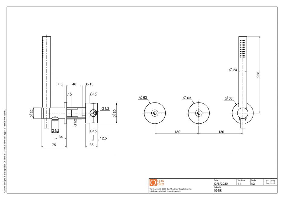 Смеситель для душа Quadro design Valvola01 19 68 на три отверстия ФОТО