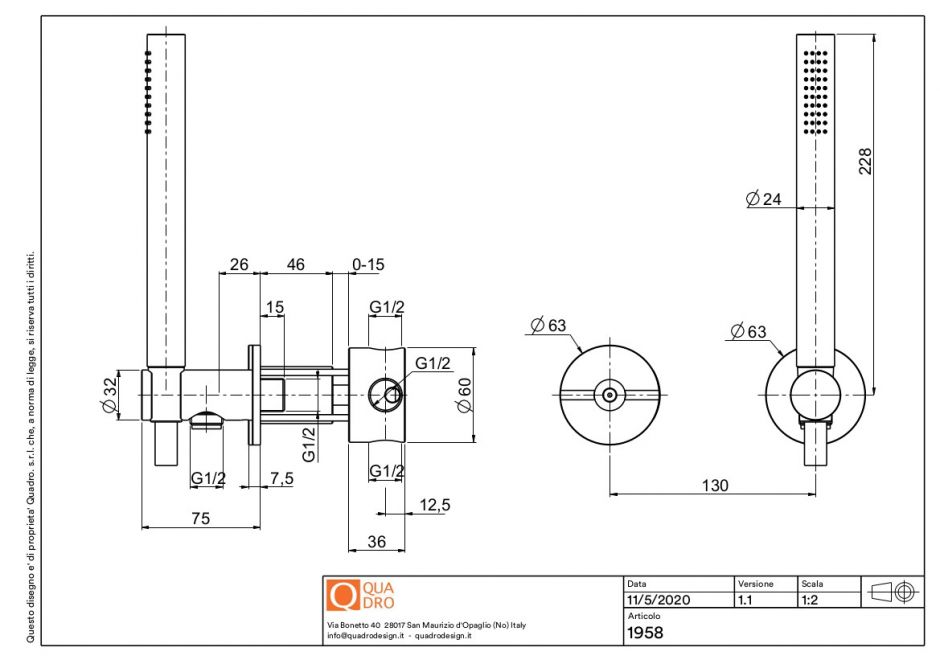Смеситель для душа Quadro design Valvola01 19 58 встраиваемый ФОТО