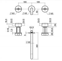Смеситель для раковины Quadro design Valvola01 19 10V на 3 отверстия монтаж в стену схема 5