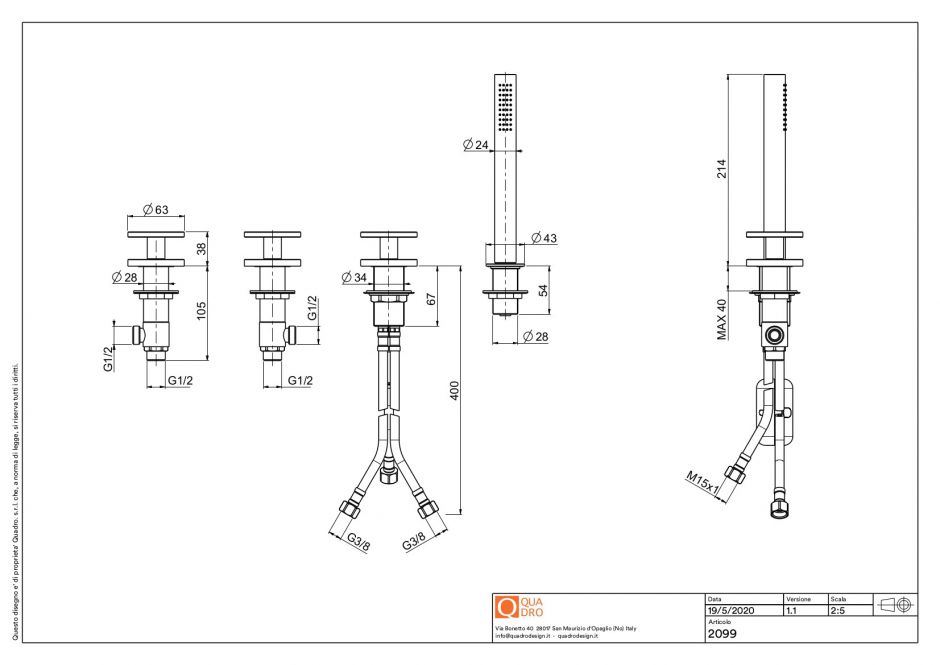 Смеситель на борт ванны Quadro design Valvola02 20 99 без излива ФОТО