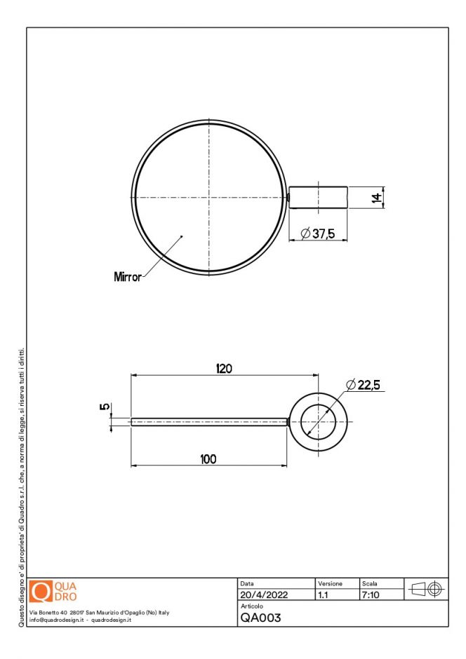 Зеркало регулируемое увеличительное Quadro design FFQT QA004 на трубу 22 мм ФОТО
