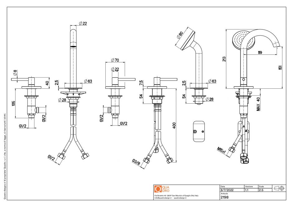 Смеситель на борт ванны Quadro design FFQT 21 98 с изливом ФОТО